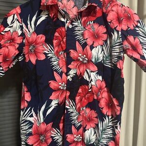 Floral Navy and Pink kids Hawaiian Shirt